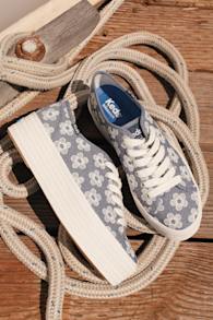 Triple Up Light Blue Floral Embroidered Platform Sneakers 1