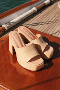 Drexel Beige Raffia Platform Slide Sandals 1