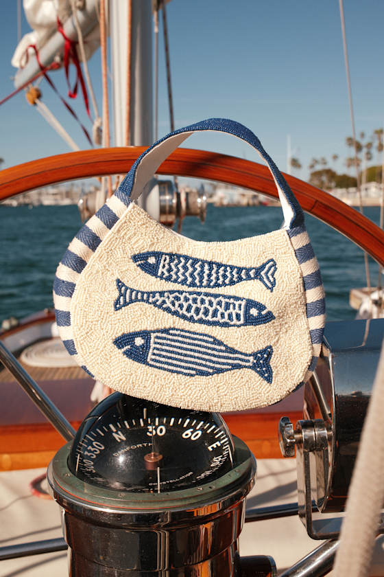Elba Ivory and Blue Sardine Beaded Handbag 1