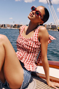 Lobelia Red Gingham Ruched Tie-Strap Top 1