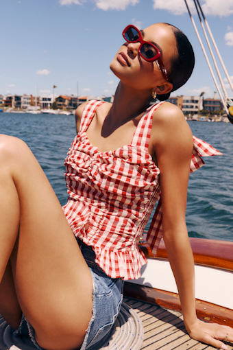 Lobelia Red Gingham Ruched Tie-Strap Top 1