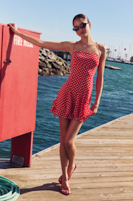Perfected Sweetness Red Polka Dot Pleated Tiered Mini Dress 1