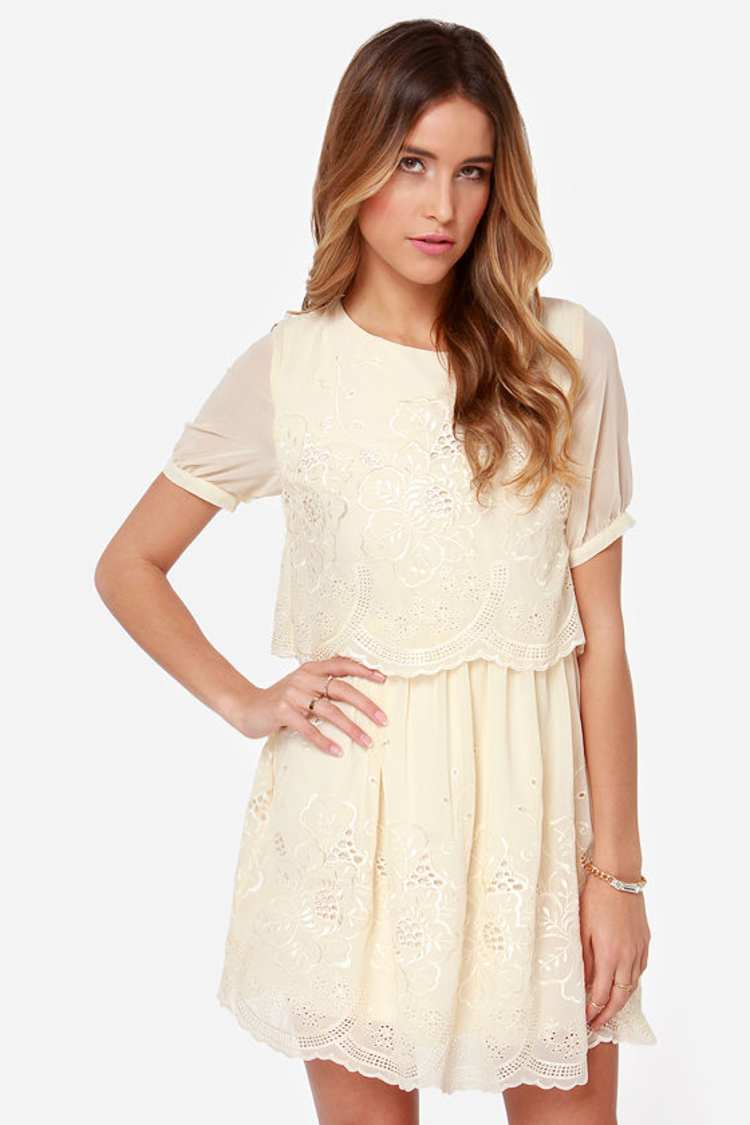 white christmas dresses 1950s Cream & Marigold Eyelet Dress (Xs/S) main image 1