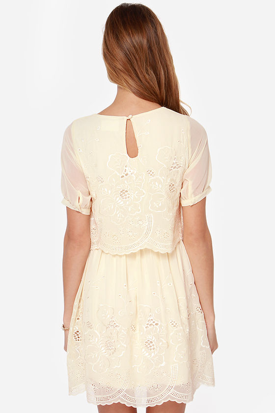 Beautiful Cream Dress Embroidered Dress Eyelet Dress 60.00