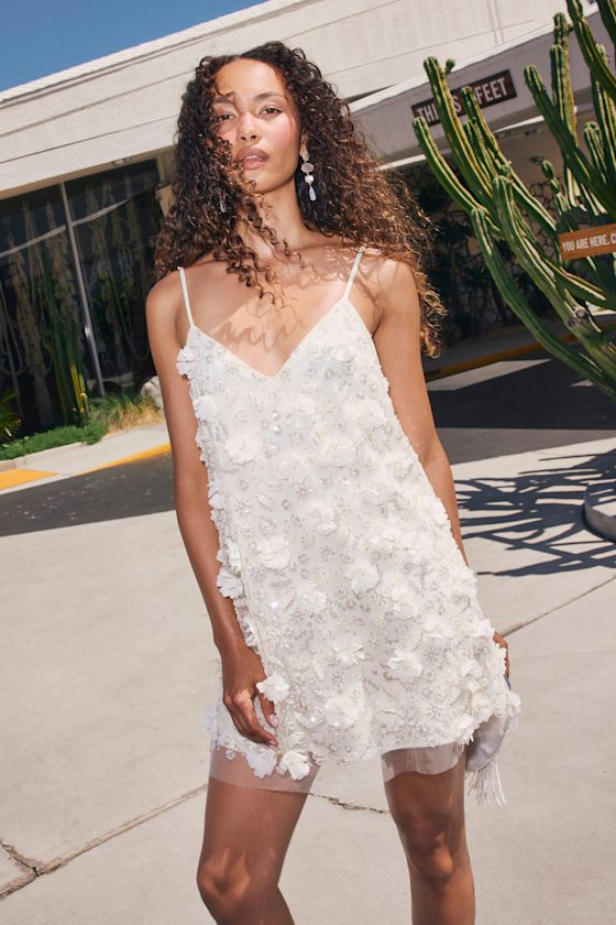 Image of Jonesy Cream 3D Floral Sequin Mini Dress