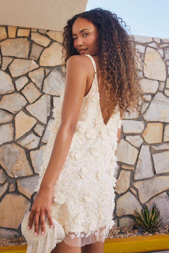 Jonesy Cream 3D Floral Sequin Mini Dress 7