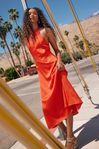 Deva Orange Satin Halter Midi Dress 1