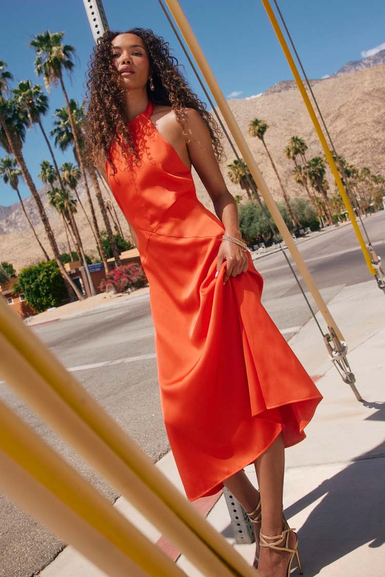 backless satin midi dress Third Form Drawn Out Satin Backless Midi Dress