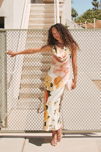 Diane White Multi Floral Cowl Maxi Dress 1