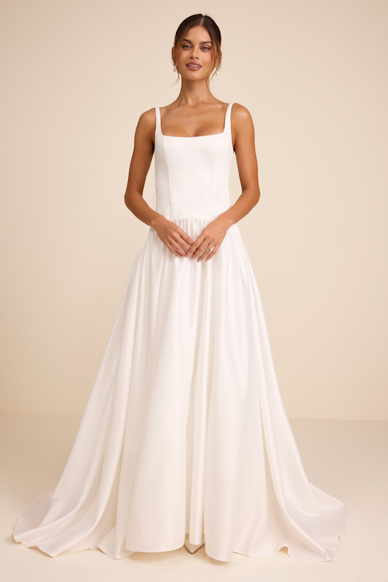 Ellington White Satin Belted Drop Waist Maxi Dress 6