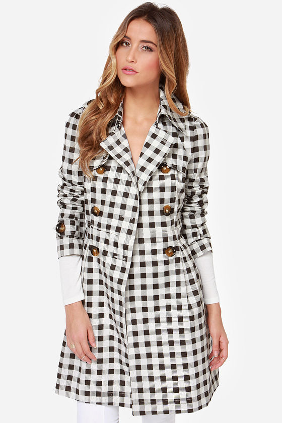 Star Check Ivory and Black Checkered Coat