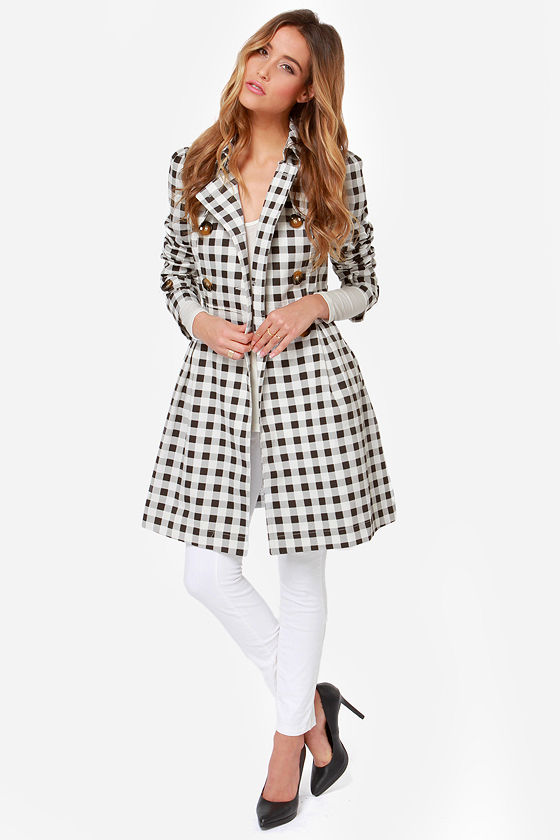 Star Check Ivory and Black Checkered Coat