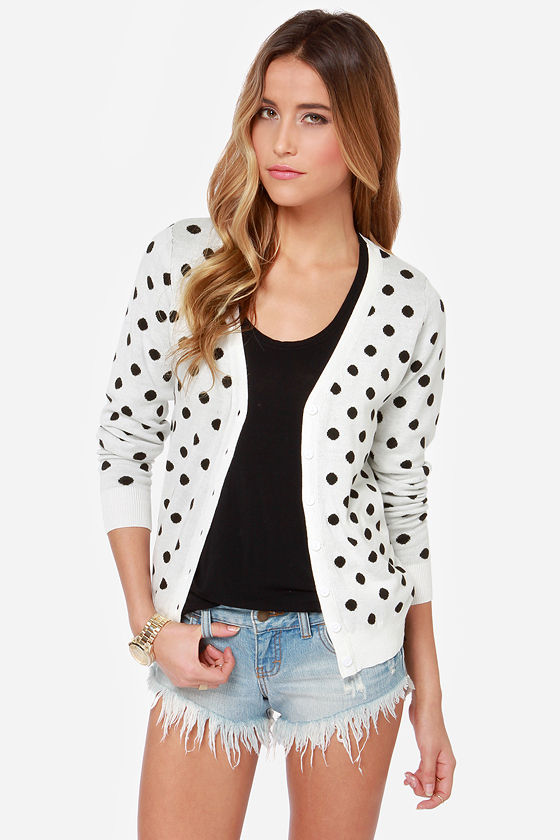 Dot in the Middle Ivory Polka Dot Cardigan Sweater