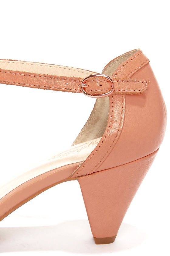 Chic Leather Heels Peach Heels Kitten Heels Dress Sandals 93.00