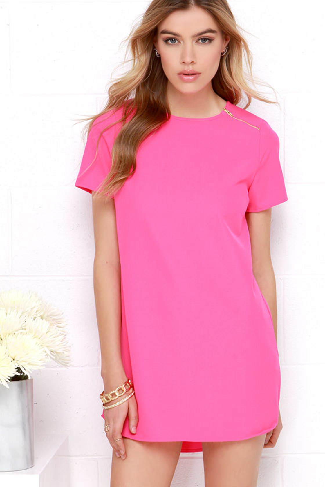 Cute Hot Pink Dress Zipper Dress Shift Dress 28.00 Lulus