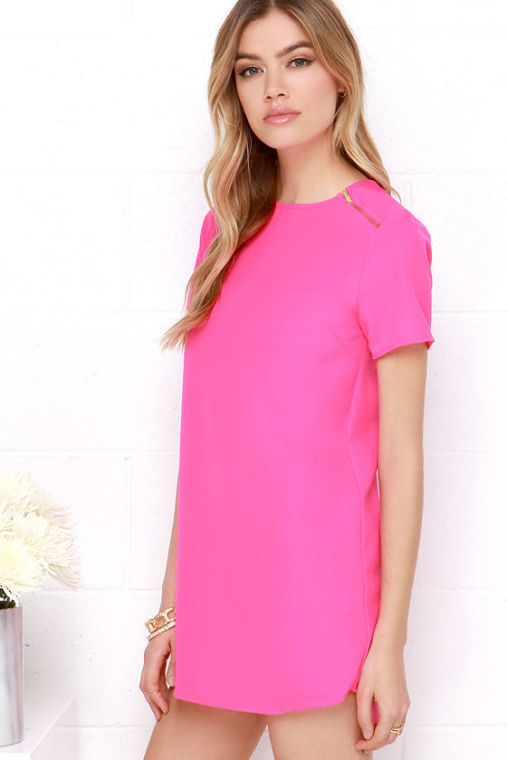 Cute Hot Pink Dress - Zipper Dress - Shift Dress - $28.00