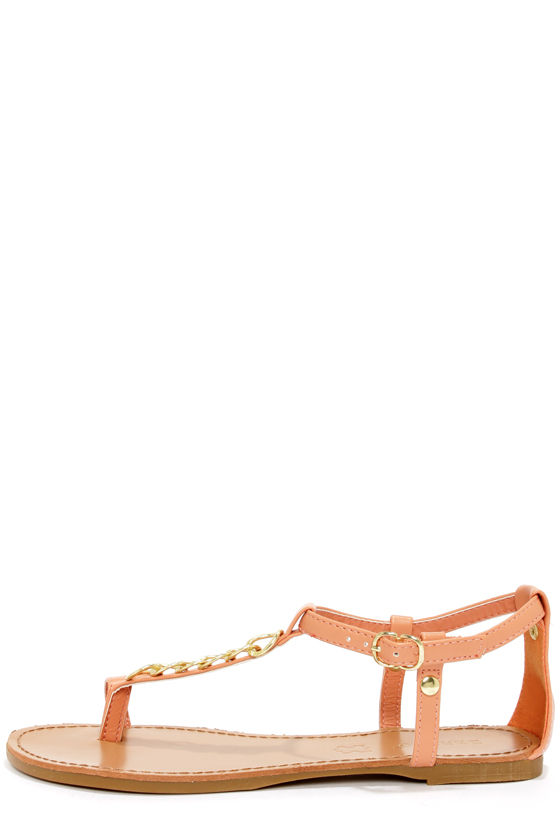 Pretty Peach Sandals Chain Sandals TStrap Sandals 21.00 Lulus