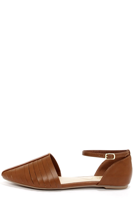 brown leather d orsay flats