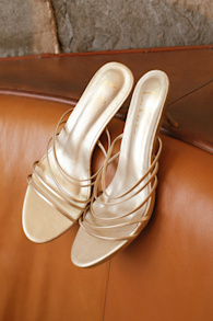 Naomi Champagne Gold Strappy Low Heel Slide Sandals 1