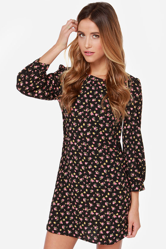 Harvest Happiness Floral Shift Dress In Black