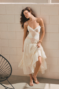 Maisha Ivory and Beige Embroidered Drop Waist Maxi Dress 1