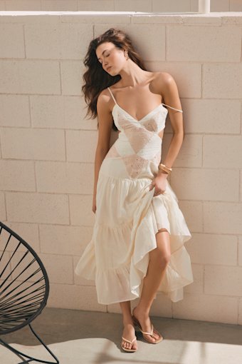 Maisha Ivory and Beige Embroidered Drop Waist Maxi Dress 1