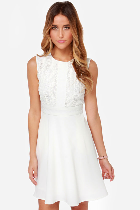 Darling Faye Dress - Ivory Dress - A-Line Dress - Embroidered Dress ...