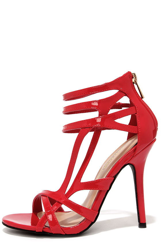 Red sales caged heels