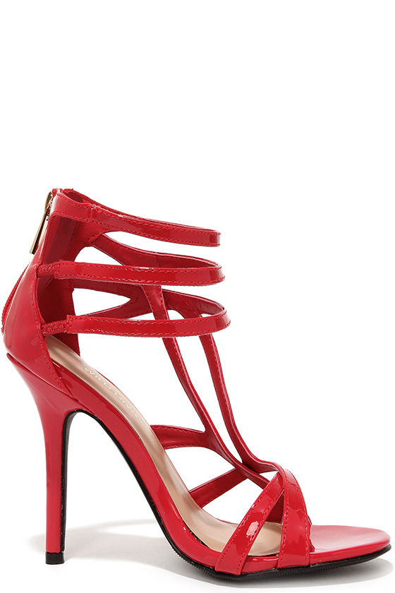 Sexy Red Heels - Patent Leather Heels - Caged Heels - $30.00