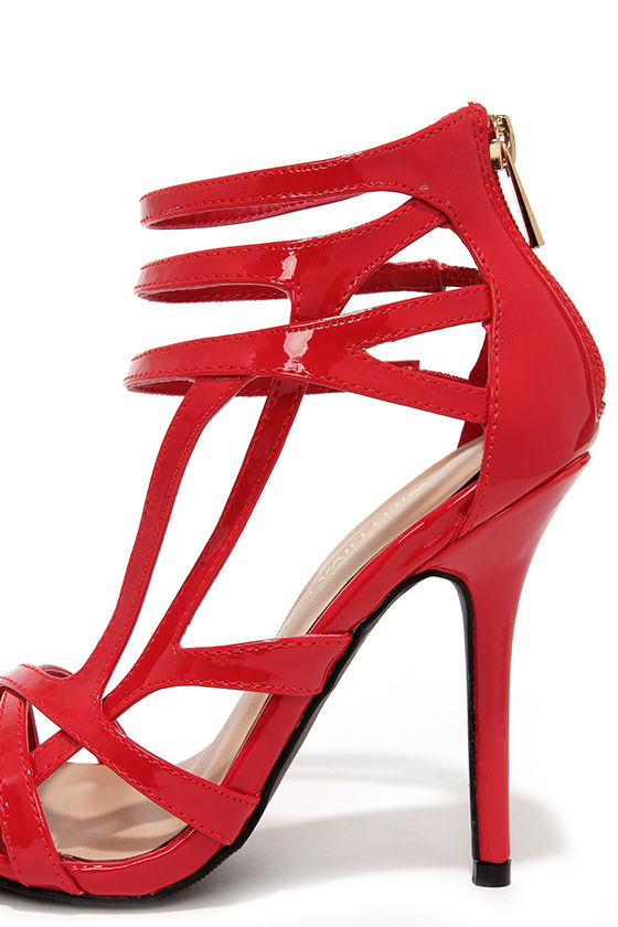 Sexy Red Heels - Patent Leather Heels - Caged Heels - $30.00