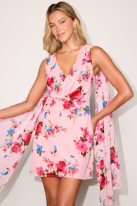Anola Blush Pink Multi Floral Sash Mini Dress 1