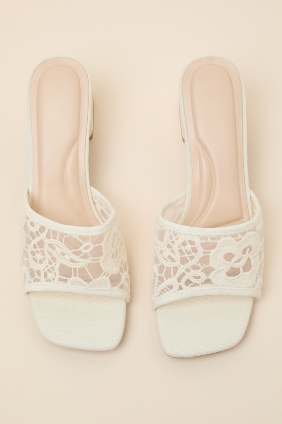 Alaris Ivory Crochet Lace Low Heel Slide Sandals 3