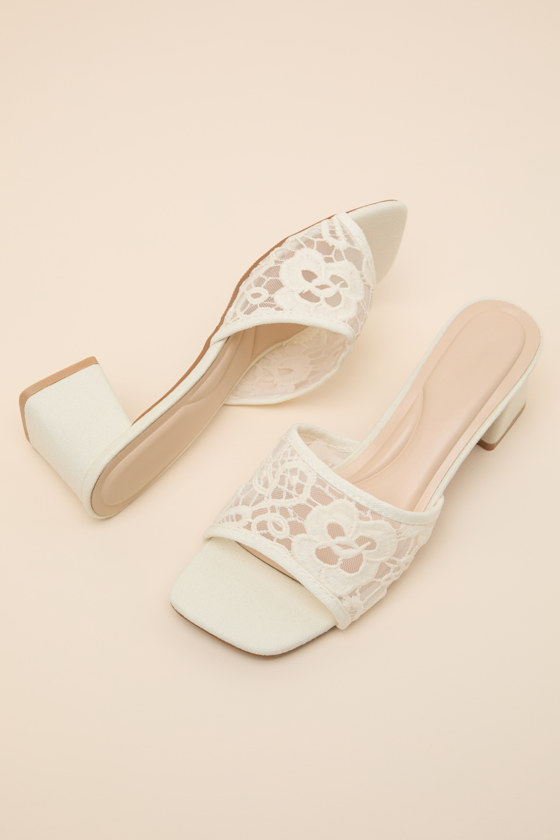 Alaris Ivory Crochet Lace Low Heel Slide Sandals - thumbnail 5