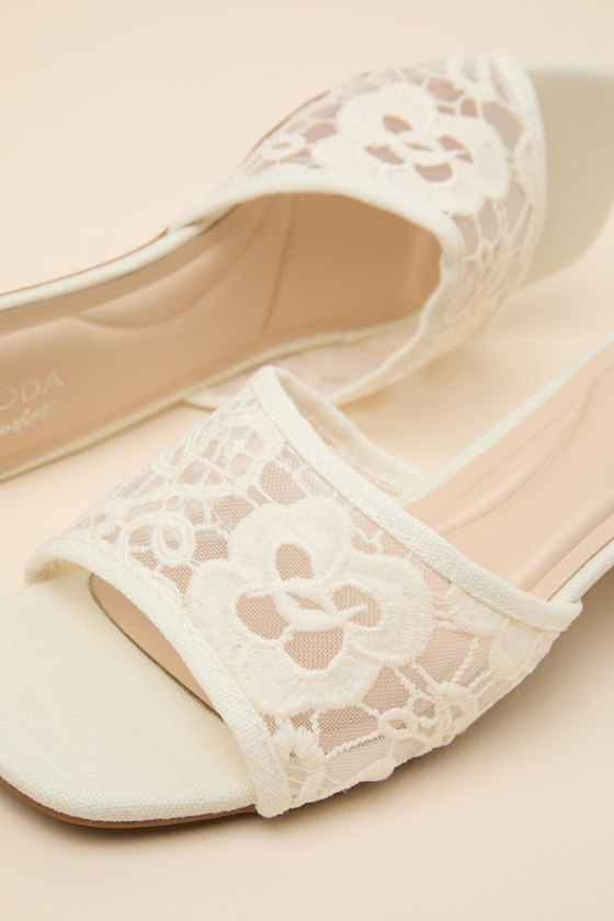 Alaris Ivory Crochet Lace Low Heel Slide Sandals - thumbnail 6