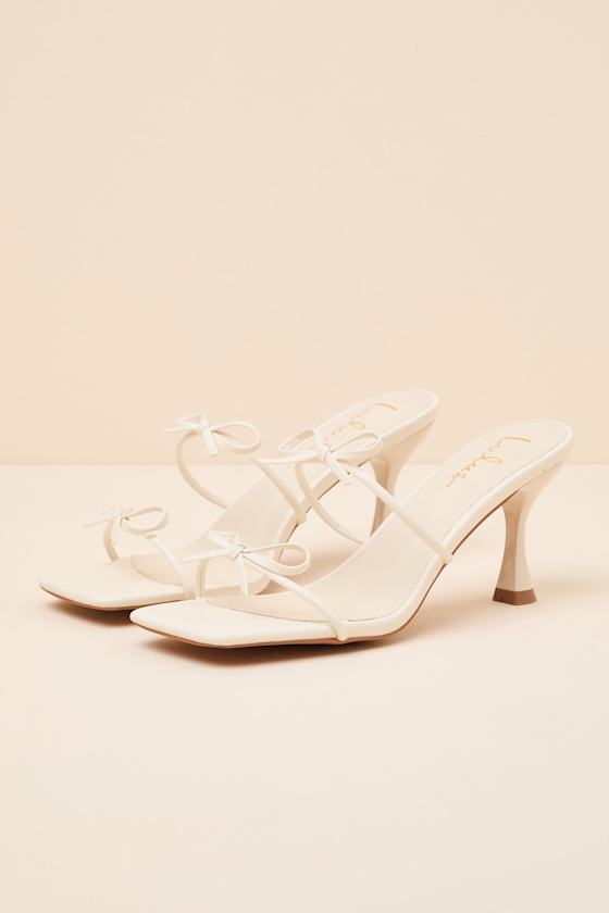 Serinda Bone Strappy Bow High Heel Slide Sandals 5