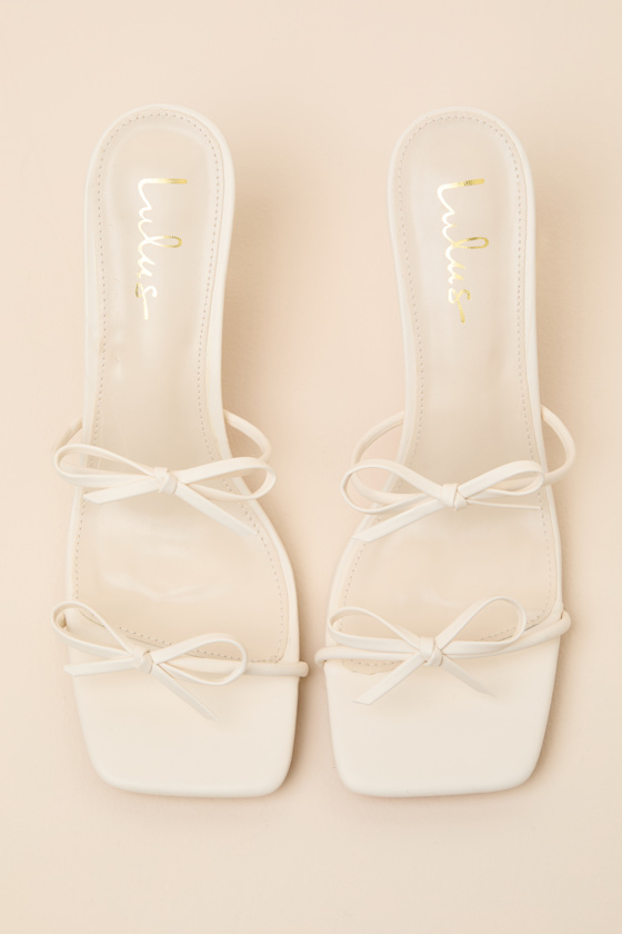 Serinda Bone Strappy Bow High Heel Slide Sandals - thumbnail 6