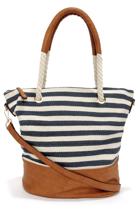 Cute Striped Tote - Navy Blue Tote - Vegan Leather Purse - $59.00 - Lulus