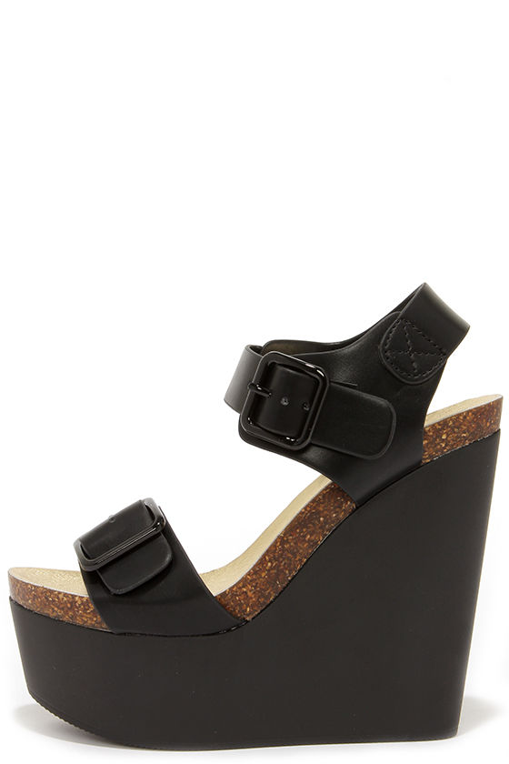 black wedges with buckle
