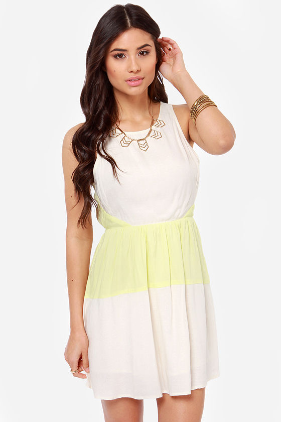 O'Neill Babe Dress - Ivory and Yellow Dress - Color Block Dress - $54. ...