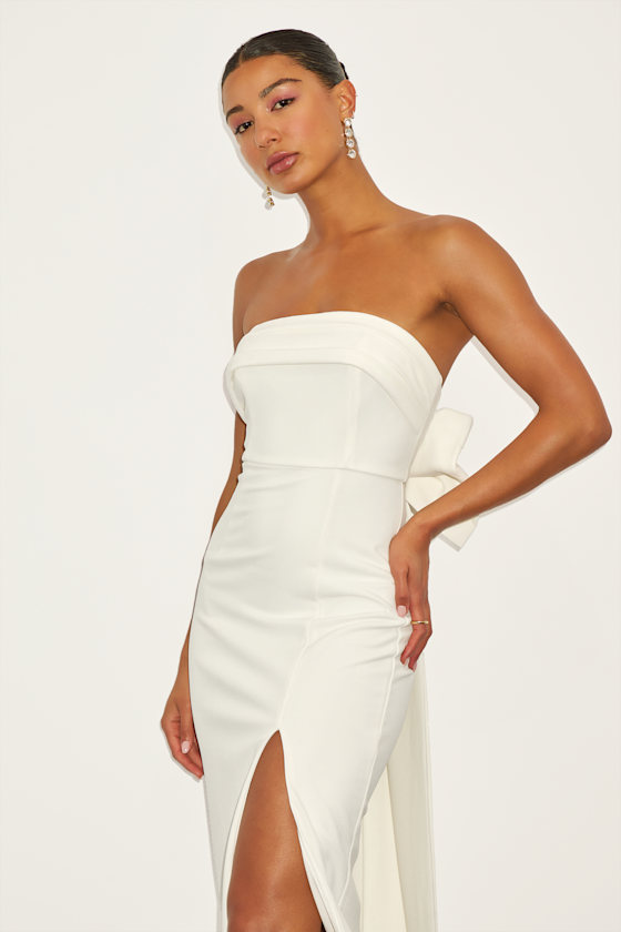 Fabulous Phenomenon White Strapless Bow Midi Dress 6