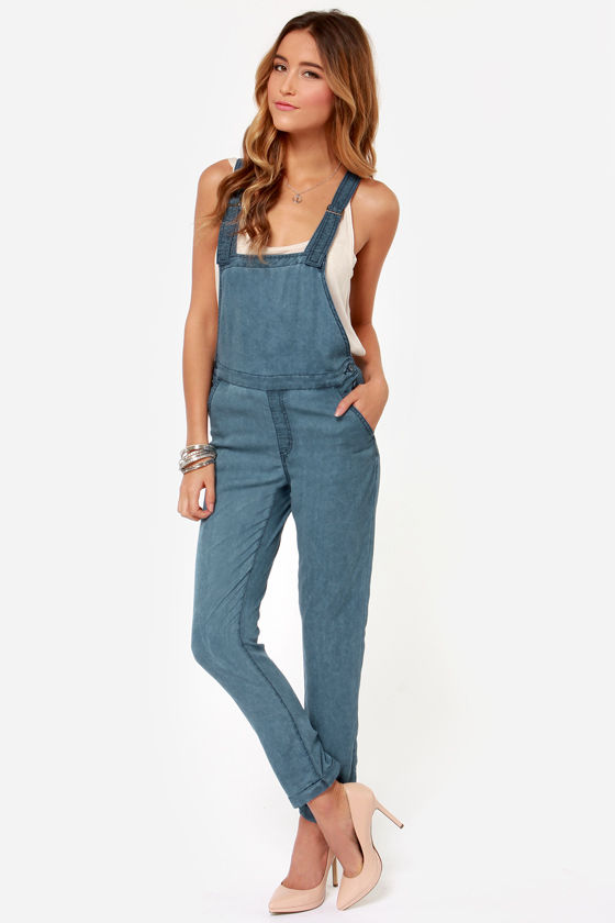 Obey Alexia Blue Overalls Chambray Overalls 98.00 Lulus