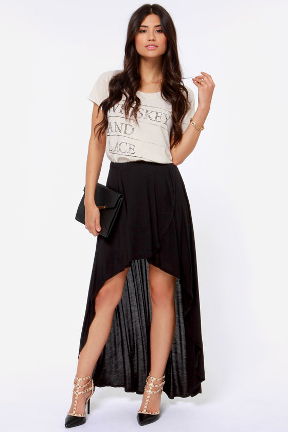 Obey Alija Skirt - Black Skirt - High-Low Skirt - Tulip