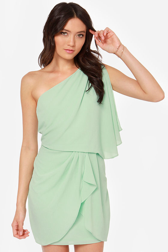 mint green one shoulder dress