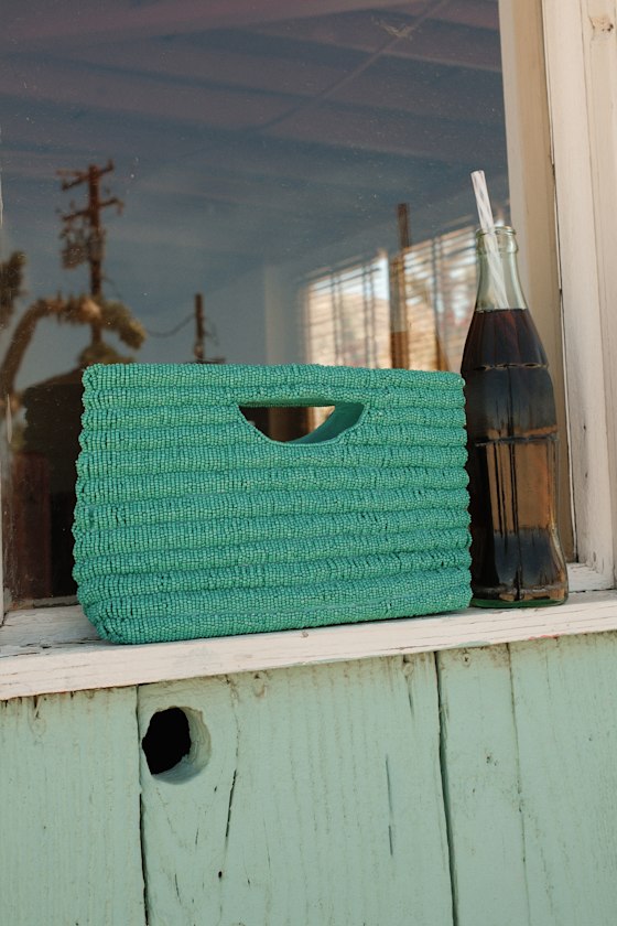 Silfra Teal Green Beaded Crossbody Clutch 1