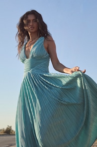 Evaluna Turquoise Plisse Maxi Dress 1