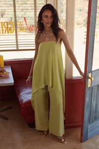 Kiko Lime Green Strapless Overlay Wide-Leg Jumpsuit 1