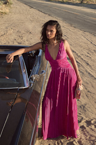 Evaluna Berry Pink Plisse Maxi Dress 1