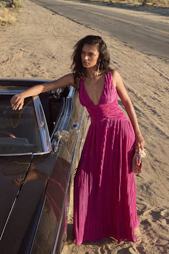 Evaluna Berry Pink Plisse Maxi Dress 1