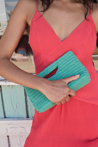 Silfra Teal Green Beaded Crossbody Clutch 1