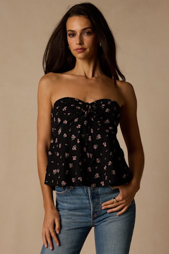 Rinna Black Floral Strapless Peplum Top 5